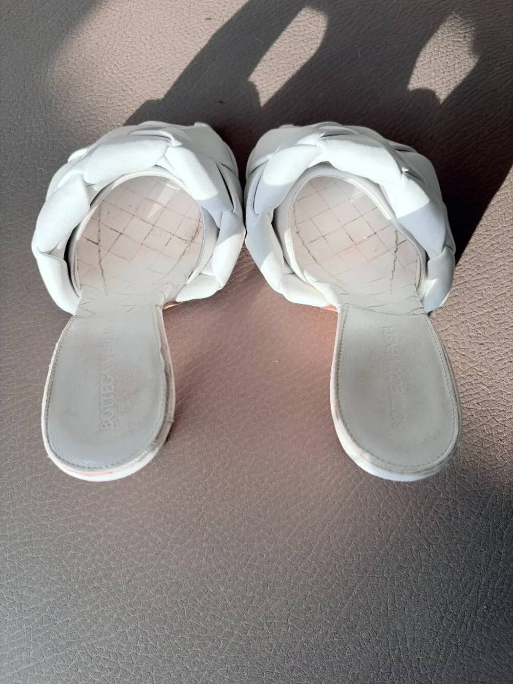 Bottega Veneta White Intrecciato Lido Heeled Sandals